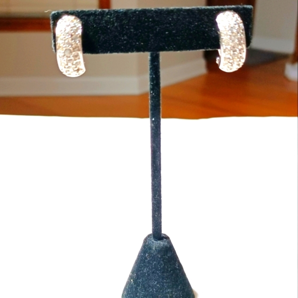 VINTAGE SWAROVSKI SILVER HALF HOOP EARRINGS